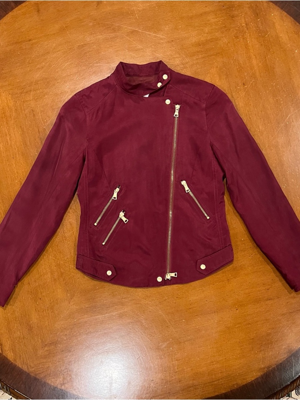 Club Monaco Kapri Moto Jacket Burgundy XS Cropped Biker Full-Zip Lightweight - Picture 2 of 16